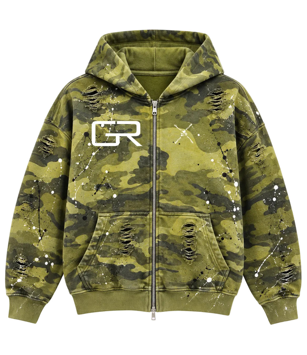GR Camo Distressed Zip-Up
