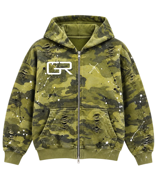 GR Camo Distressed Zip-Up