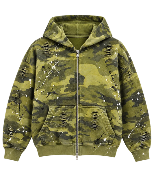 GR Camo Skull logo Distressed Zip-Up
